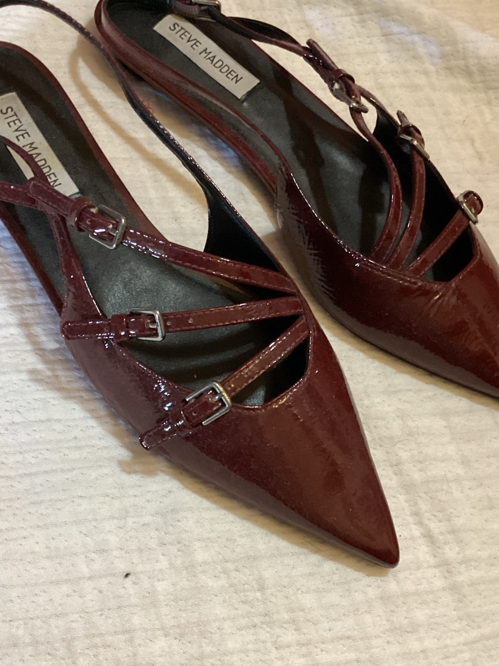 Steve Madden Burgundy Patent Pointed Slingback Heels